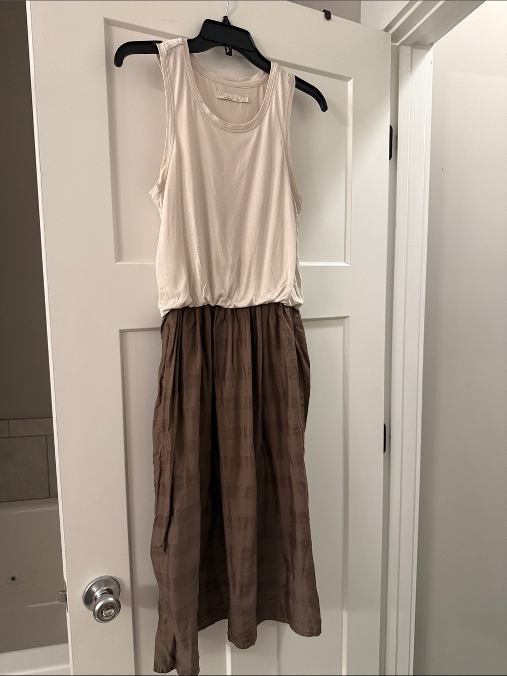 Prana Two-Tone Sleeveless Midi Dress in Cream & Brown
